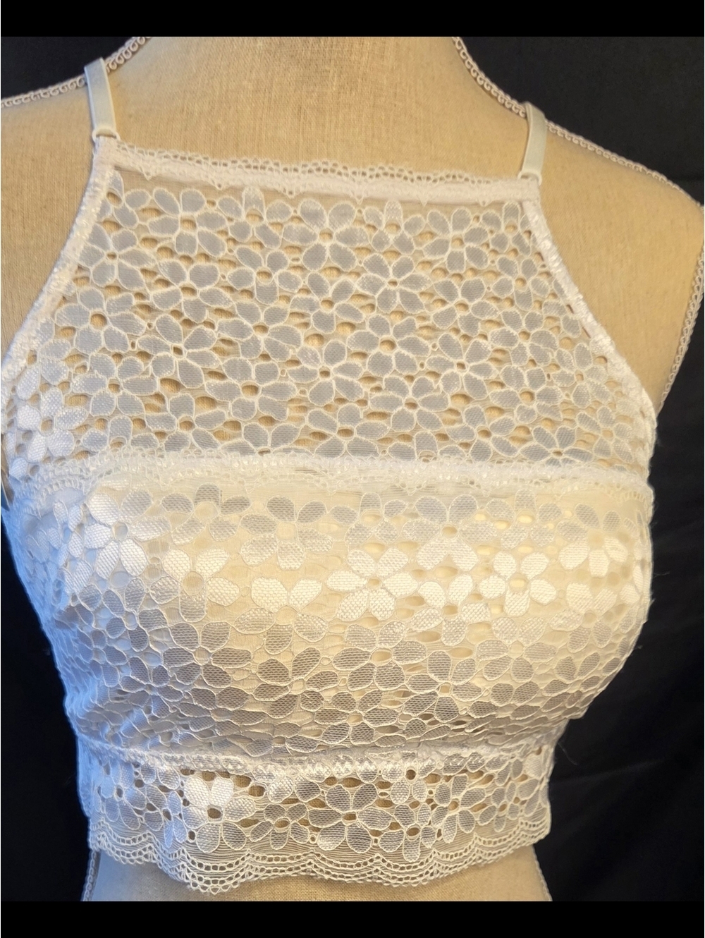 Sophie B. Intimates High-Neck Daisy Lace Bralette Top White NWT